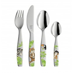 SET DE 4 CUBIERTOS INFANTILES  ACERO CON DIBUJO ESMALTADO JUNGLA