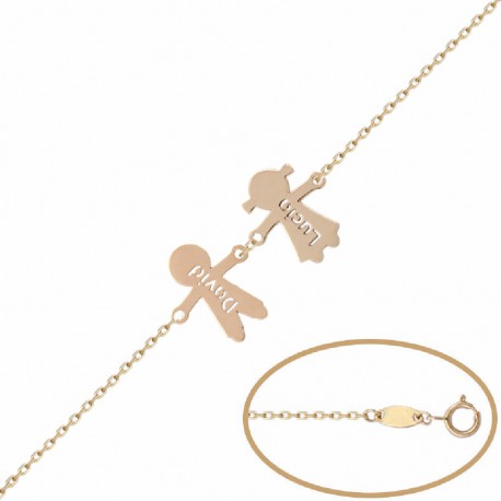 PULSERA ORO LEY 2 FIGURAS NIÑOS CON GRABADO